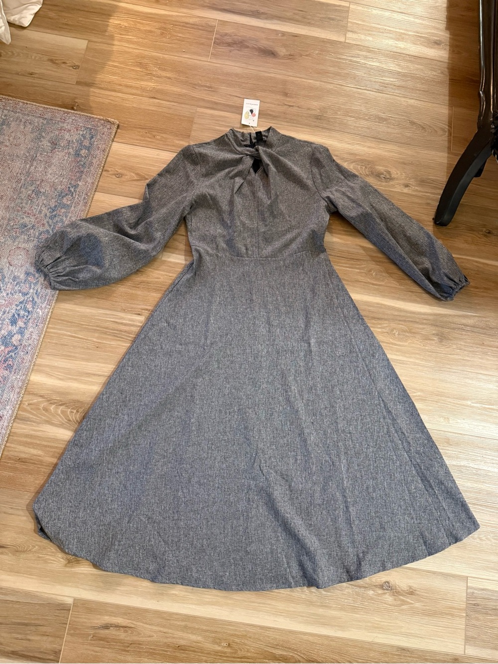 SHEIN Gray Long Sleeve A-Line Midi Dress